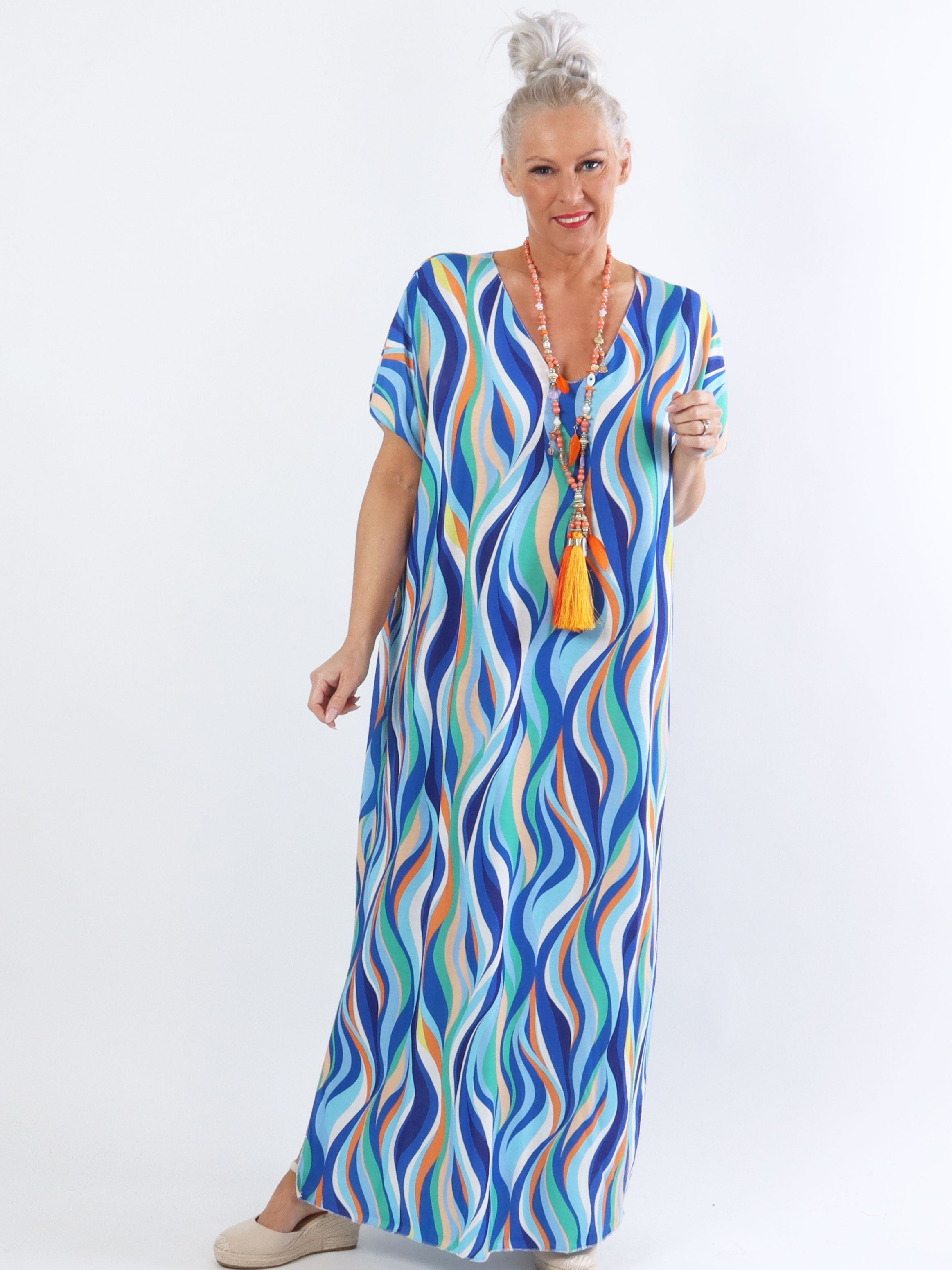 Kirsa long - Lång mjuk plus size i mångfärgat tyg - Orange